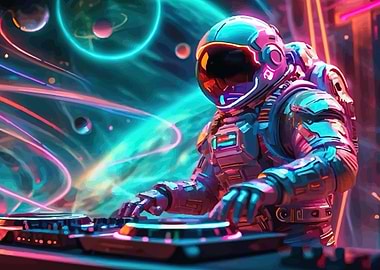 Astronaut DJ in Neon Space