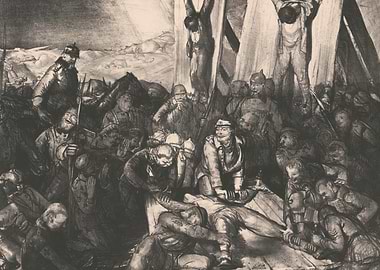 War scene with soldiers and casualties