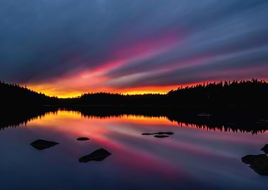 Dramatic Sunset Over Calm Lake