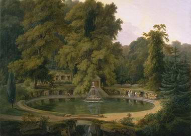 Idyllic Garden Pond with Fountain