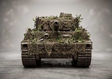 Camouflaged Tank with Foliage