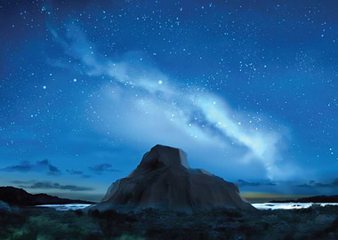 Starry Night Over Mountain Landscape