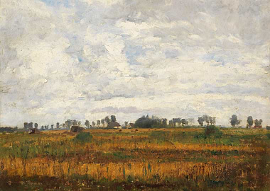 Impressionist Field Under Cloudy Sky