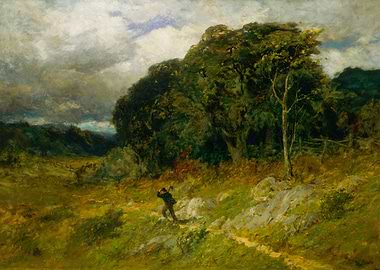 Man walking through a grassy landscape
