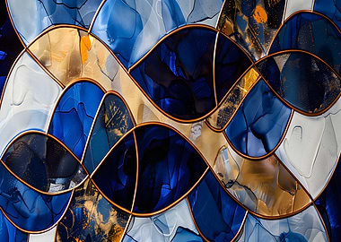 Abstract Blue and Gold Stained Glass Art