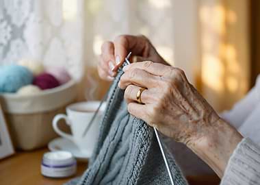 Elderly Hands Knitting by a Window