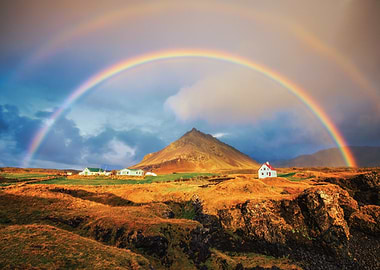 Double Rainbow Over Icelandic Landscape