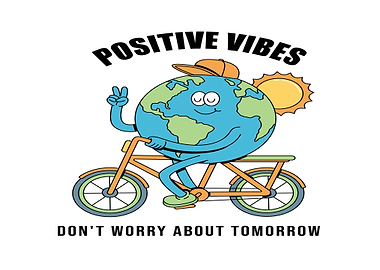 Earth riding a bicycle with positive vibes