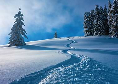 Snowy Mountain with Ski Tracks