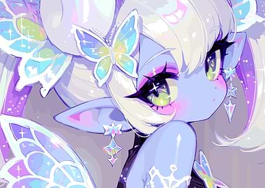 Cute Anime Fairy with Butterfly Wings