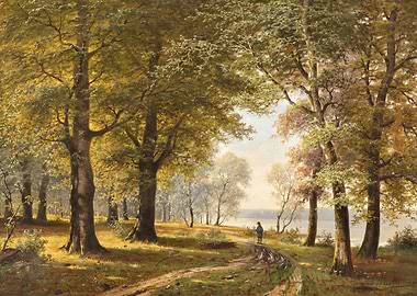 Autumn Forest Path with a Lone Walker