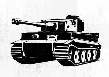 Black and White Tiger Tank Illustration
