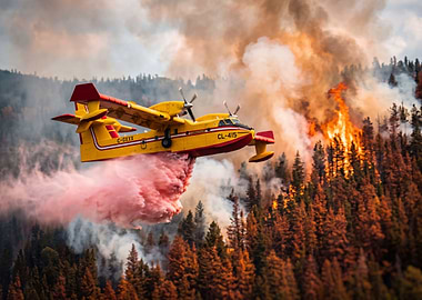 Firefighting plane dropping retardant on forest fire