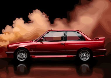 Red BMW E30 M3 with Smoky Background