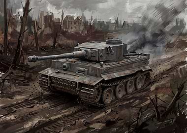 Tiger Tank in Ruined City