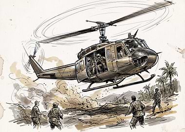 Helicopter in Combat Scene