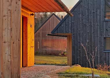 Modern Wooden Architecture at Sunset