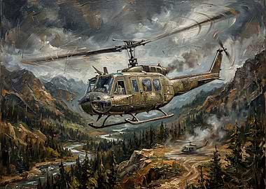 Helicopter in Mountain Valley