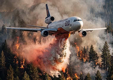 Firefighting plane dropping water on forest fire