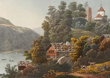 Alpine Village with Castle and Lake