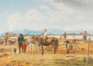 Rural Scene with People and Animals