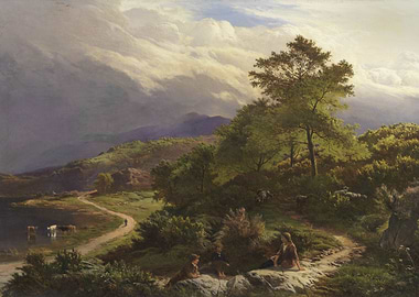 Pastoral Landscape with Figures and Cattle