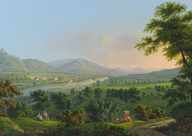 Pastoral Landscape with River and Mountains