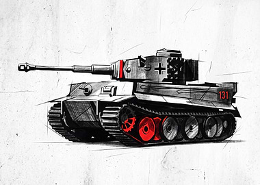 Tiger Tank Sketch with Red Accents
