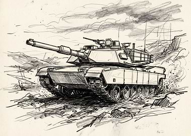 Sketch of a modern tank in motion