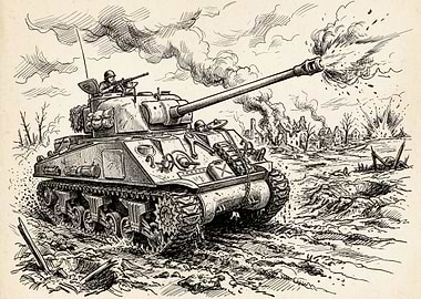 World War II Tank in Battle