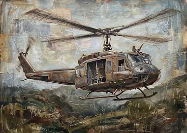 Rusted Helicopter Over Landscape