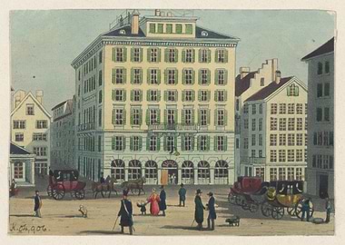 Vintage City Square with Carriages and People
