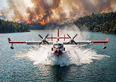 Firefighting plane on water