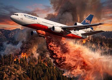 Firefighting Plane Drops Water on Forest Fire
