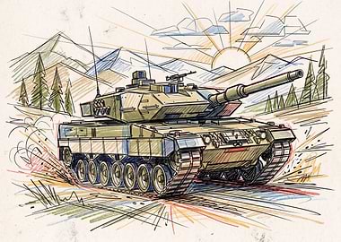 Tank in a Mountain Landscape