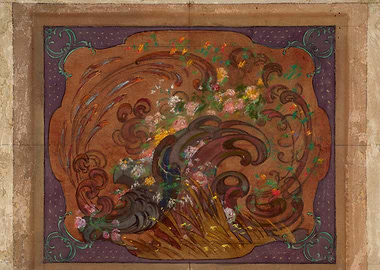 Art Nouveau floral and wave design