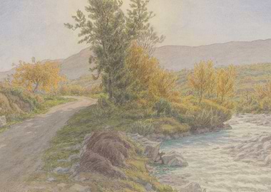 Autumn Landscape with Winding Road and River