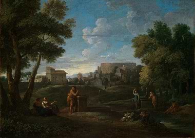 Pastoral Landscape with Figures and Ancient Ruins