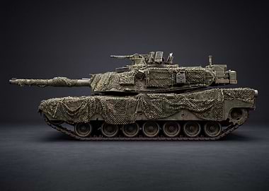 Camouflaged Tank on Dark Background