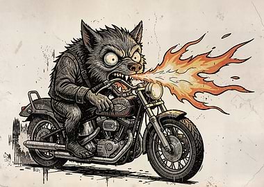 Werewolf Biker Breathing Fire