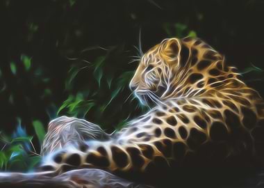 Fractal Leopard Glowing Light Aura Oil Paint Portrait