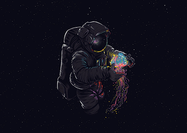 Astronaut holding a glowing jellyfish