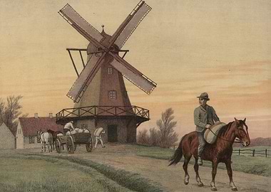 Man on Horse by Windmill