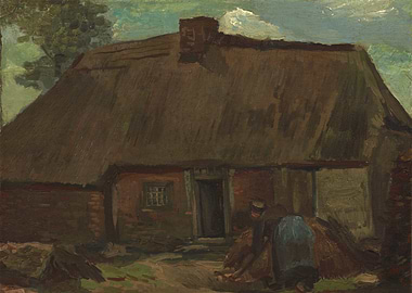 Thatched Roof Cottage with Figures