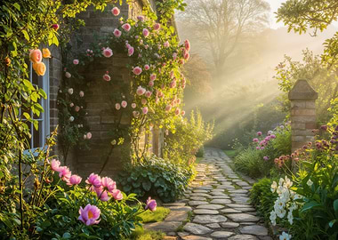 Enchanting Garden Path in Morning Light