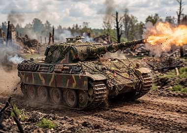 Tank Firing in a War Zone