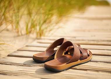 Brown Leather Sandals on Boardwalk