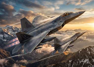 F-22 Raptors Flying Over Mountains