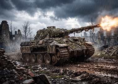 Tank Firing in Ruined City