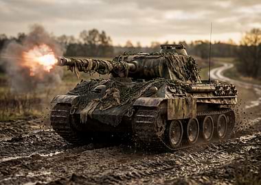 Tank Firing in Muddy Field